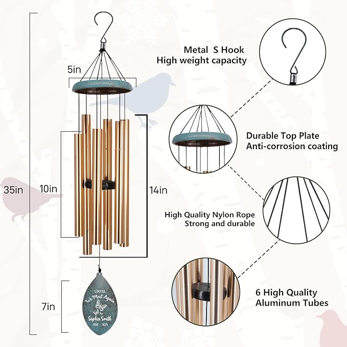 ASTARIN 35" Butterfly Personalized Wind Chimes for Loss of Loved One, Sympathy Gifts for Loss Mom Dad, Windchimes in Memory of a Loved One, Custom Name Outdoor Wind Chime(Produced in USA)