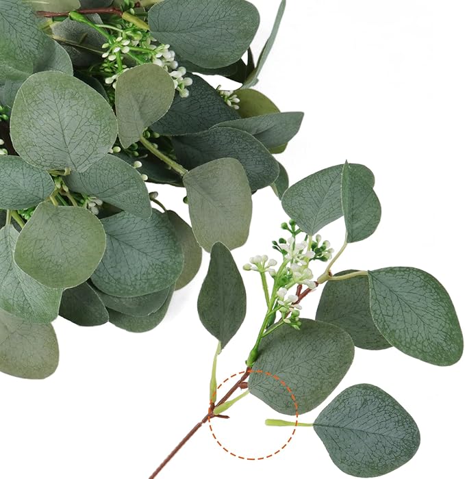 Beferr 18pcs Eucalyptus Stems Bulk Faux Silver Dollar Eucalyptus Leaves Plant Branches Artificial Greenery Stems for Flower Arrangements Home Decor Indoor
