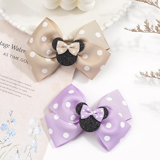 4 Inch Cute Mouse Ears Sequins Bows Hair Clips For Baby Girls, Toddler, Kids and Young Women Birthday Party Wedding Christmas Occasions Set of 2 (A- Light Purple)