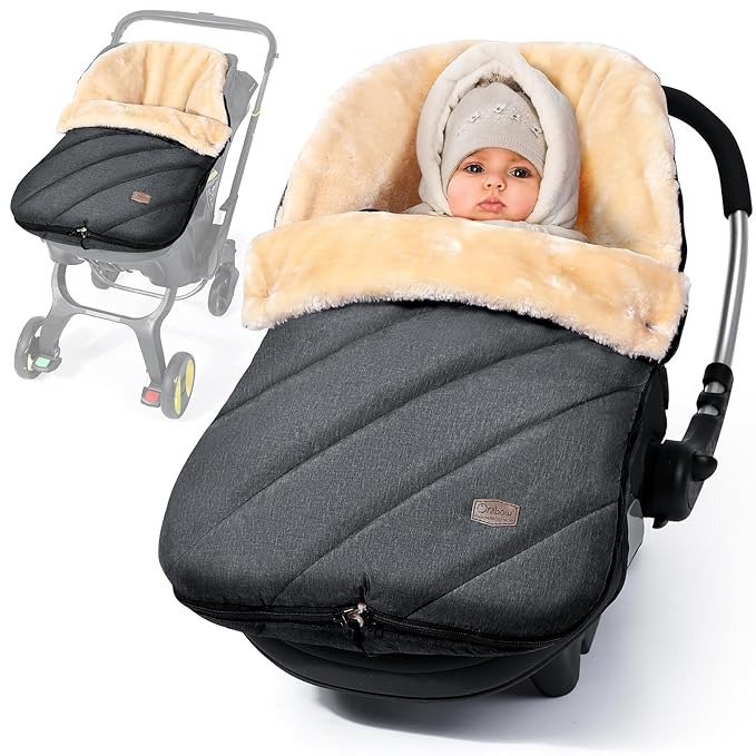 Orzbow Faux Sheepskin Winter Car Seat Cover for Babies, Water Repellent Bunting Bag for Car Seats & Strollers, Warm and Cozy Carseat Footmuff to Protect Baby from Cold Wind, Machine Washable, Gray