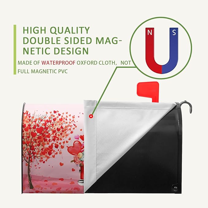 Valentine’s Day Mailbox Cover 18x21 Inch Magnetic Pink Gnomes in Red Truck with Heart Balloons and Love Tree Romantic Mailbox Wrap for Outdoor Yard Decor Waterproof Durable Mailbox Covers