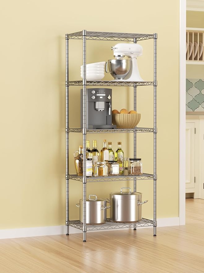 SINGAYE Shelf Wire Shelving Adjustable Storage Shelves Rack Standing Units for Kitchen Closet Laundry Bathroom Organizers Metal Pantry Narrow Mesh Gaps 12" D x 22" W x 59" H Gray