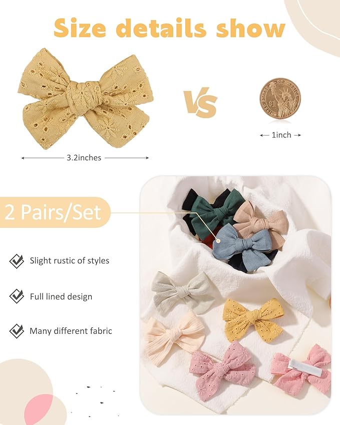 Jollybows 2pcs 3.2" Hair Bows Clips for Baby Girl Christmas Toddler Pigtail Bows Neutral Linen Hair Clip -Brick Red