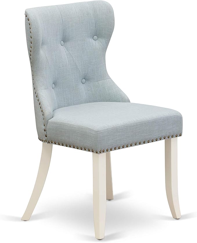 East West Furniture X077SI215-9 9 Piece Dining Room Table Set Includes a Rectangle Kitchen Table with X-Legs and 8 Baby Blue Linen Fabric Parson Dining Chairs, 40x72 Inch, Multi-Color