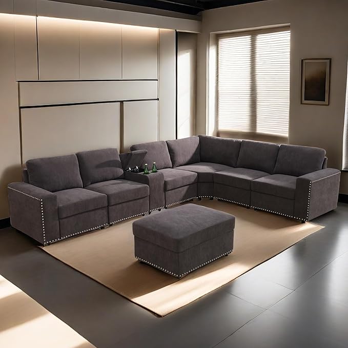 Sectional Couch Sofa with Ottoman Living Room Ottoman, U-Shaped Modern Couches for Living Room, Bedroom, Office
