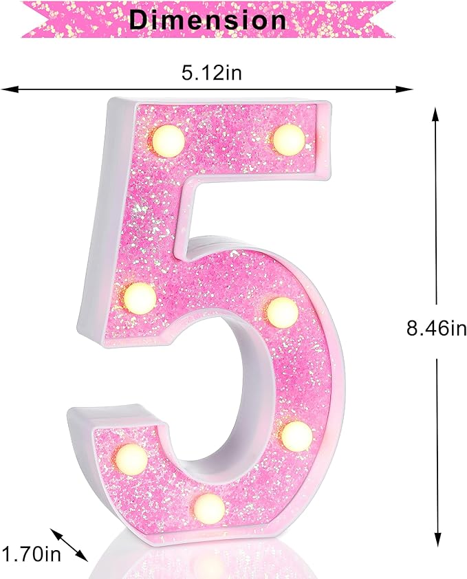 Foaky Pink Light up Letters，Pink Party Decorations,Girls Room Decor,Glitter Marquee Numbers,Alphabet Letter Sign for Night Light Birthday Party Girls Gifts, Home Bar Decoration (5)