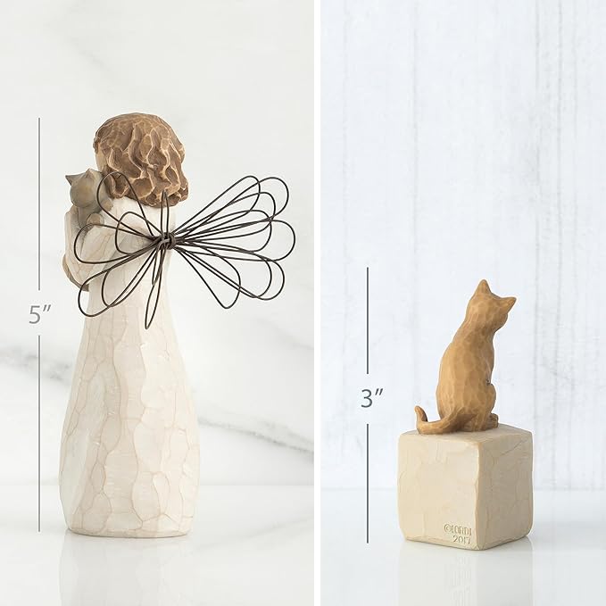 Willow Tree with Affection Angel Figure Plus Love My Cat (Light) Figure, Sculpted Hand-Painted 2 Piece Set