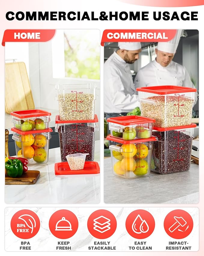 2QT4QT NSF Food Storage Containers: 6PCS Commercial Clear Food Storage