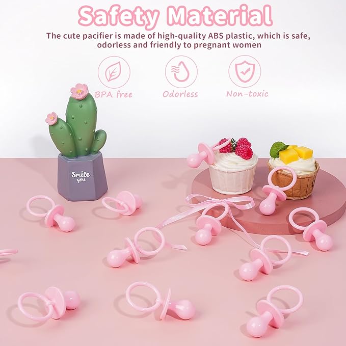 50 Pacifiers for Baby Shower Game Girl, 2.75’’ Plastic Pacifiers Baby Shower Game, Bulk Baby Shower Pacifiers for Gender Reveal Baby Shower Decoration DIY, Table Scatter, Baby Shower Favors (Pink)