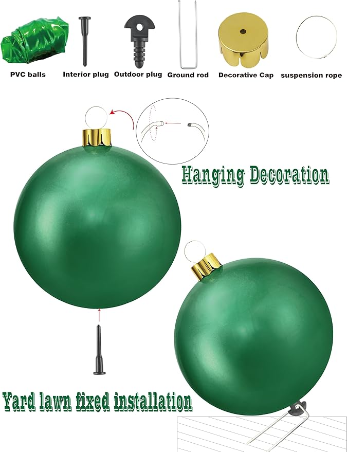 Inflatable Christmas Ornaments, 18" or 25" Oversized Outdoor Christmas Ball Ornaments, Holiday Yard Christmas Tree Decorations, Indoor and Outdoor Decoration Balls (25 inch, Pink)