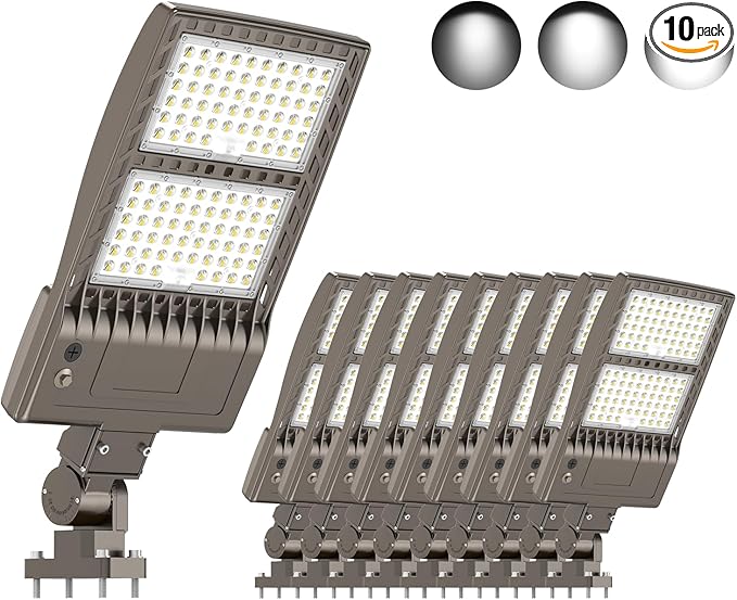 KUKUPPO 10Pack 450W LED Parking Lot Light Power Adjustable, LED Shoebox Flood Pole Light Outdoor Parking Lighting with Arm Mount 67,500LM 5000K IP65 Waterproof 100-277V ETL Listed