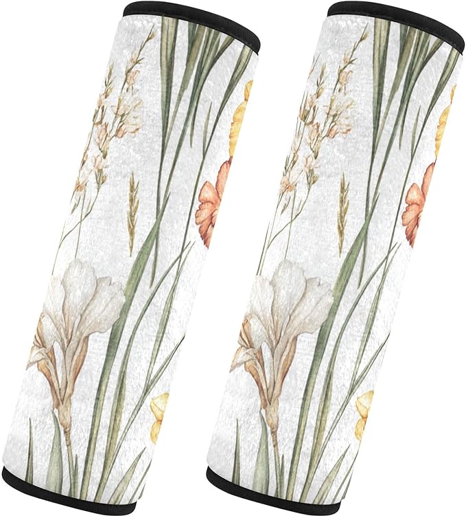 Car Seat Belt Pads Covers 2 Piecing Breathable Camera Bag Strap Cover for Adults Child Kids M Fall Flowers Daffodil Carnation Freesia White