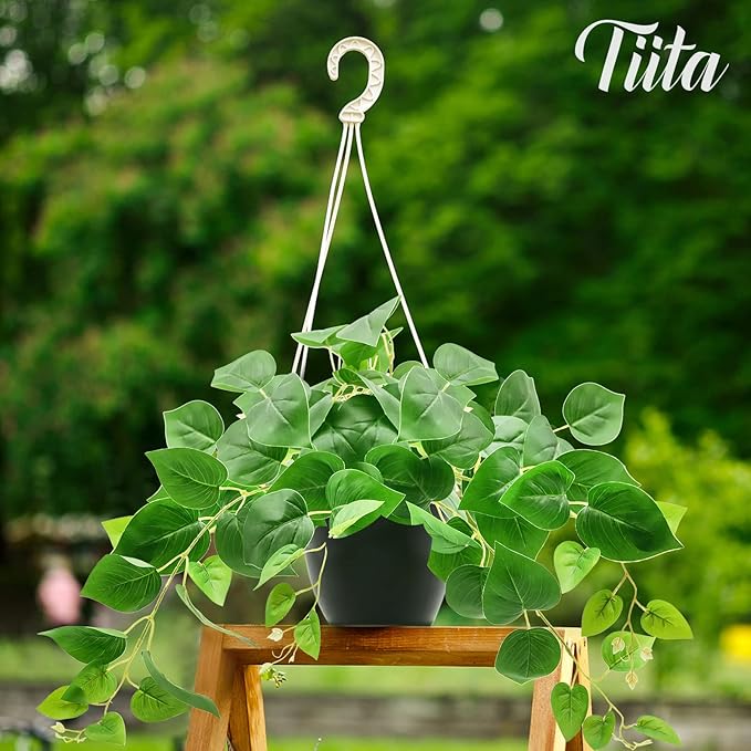 Tiita 2 Pack Fake Plants Artificial Scindapsus Aureus in Pots, Realistic Fake Greenery Potted Plants for Home Office Desk Window Sill Bathroom Bedroom Outdoor Indoor