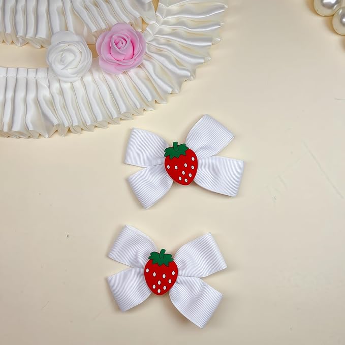 Strawberry Snap Clips Baby Girls Fruit Hair Bow Clips Strawberry Hair Ring Tie BBW24 (Set-J)