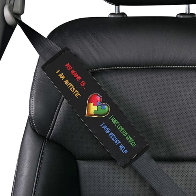 AprilLove I am Autistic Seat Belt Cover Special Need Car Covers for Kid Children Autsim Awareness Medical Alert Custom Name, 7'' x 10''