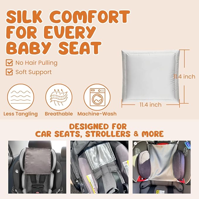 PROMEED 100% Natural Silk Carseat Headrest Cover for Baby Hair Protection - Mulberry Silk Car Seat Head Cover to Prevent Hair Loss and Bald Spot, Safe & Washable Car Seat Accessories (White)
