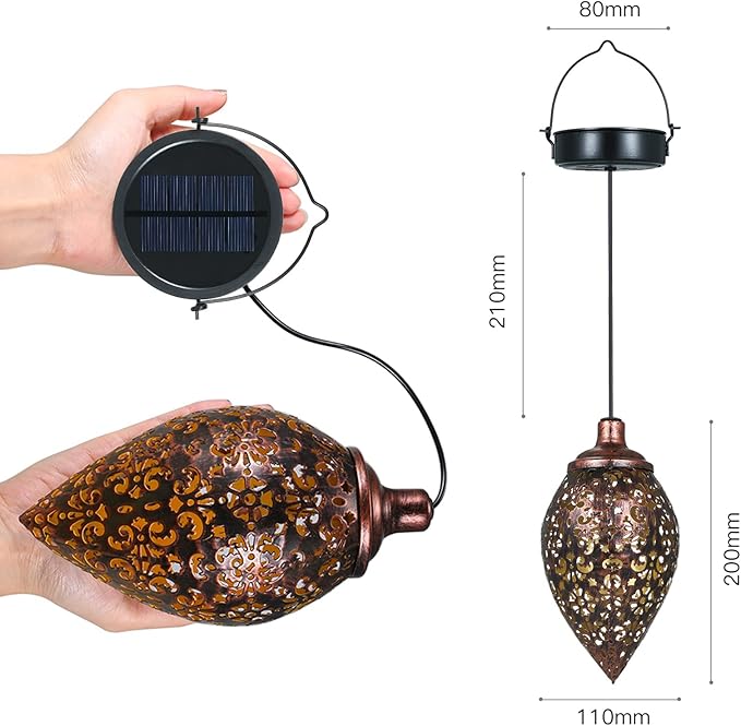(2 Pack) Hanging Solar Lights, Tomshine Solar Lantern LED Moroccan Garden Decor, Metal Solar Lanterns Outdoor Waterproof for Outside, Patio, Porch, Pathway Hanging Decor