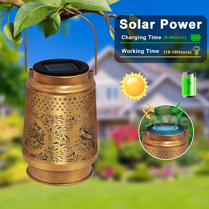 Cardinal Solar Lanterns Outdoor Waterproof Hanging Solar Lights, Cardinal Garden Decor Birthday Gifts for Women Mom, Hanging Metal Garden Lights for Yard Patio Lawn Landscape Christmas Gifts