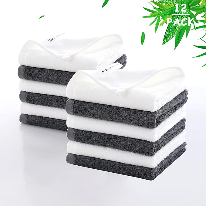 Wash Cloths 12 Pack, Reusable Makeup Eraser Towel, 13x13 inch Large Washcloths for Face and Body, Super Soft and Skin Friendly Face Towel on Sensitive Skin, Easy to Rinse Grey Facial Cleaning Cloths