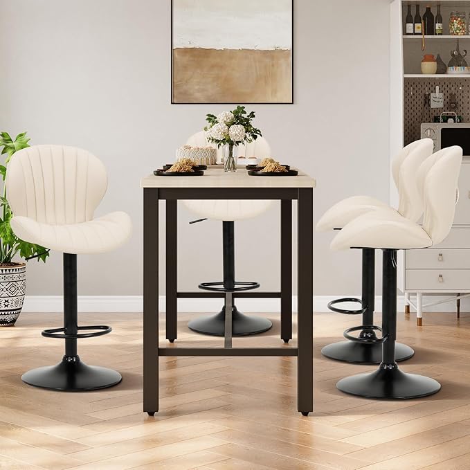 COLAMY Bar Stools Set of 2, Modern Swivel Bar Chairs, Adjustable Faux Leather Upholstered Barstools Counter Height with High Backrest for Bar, Kitchen Island, Dining Room, Beige