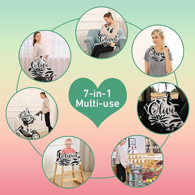 Custom Car Seat Covers for Babies - Breathable Baby Car Seat Cover for Girls Boys, Kick-Proof Newborn Carrier Canopy Stretchy Stroller Cover for 4 Seasons Black Printing