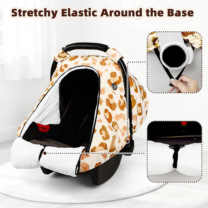 Winter Car Seat Cover Baby, GFU Warm Carseat Cover for Babies, Universal Infant Car Seat Canopy Waterproof, Cold Weather Shield Coats Brown