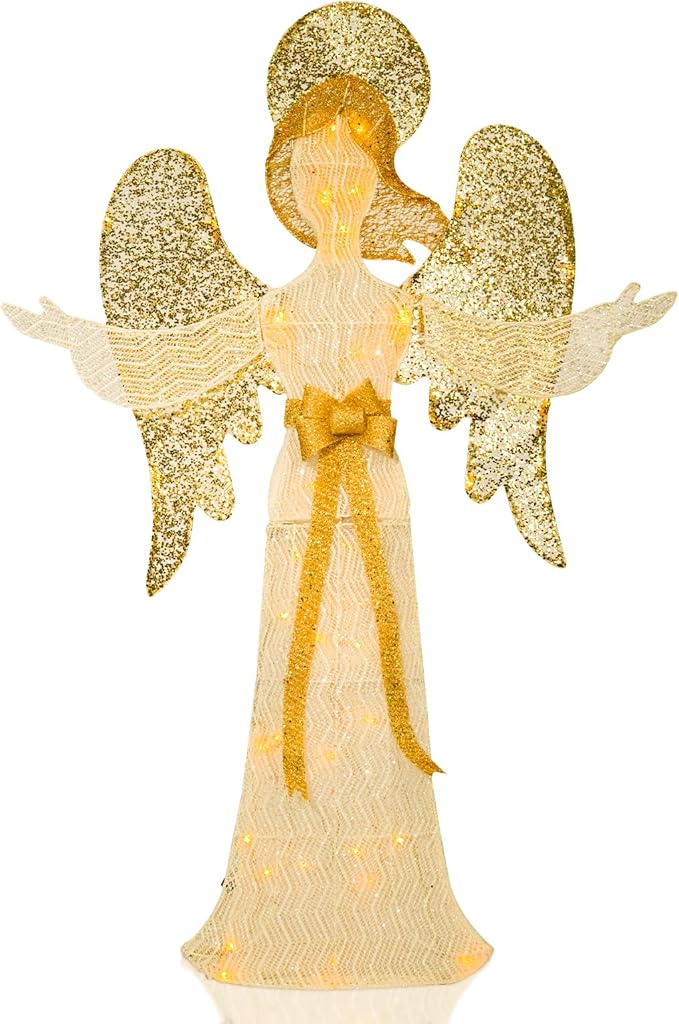 Taman Lighted Christmas Angel, 4 ft Warm Lights Glittered Angel for Outdoor Christmas Holiday Home Lawn Yard Garden Decoration