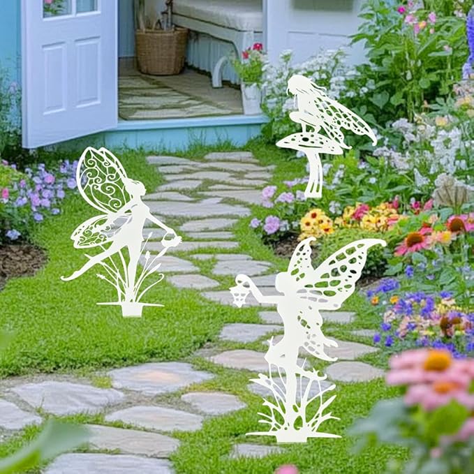 Garden Decoration Fairy Metal Flower Fairy 3-Piece Set Suitable for Yard, Flower Pot, Lawn, Flower Bed Decoration Gifts