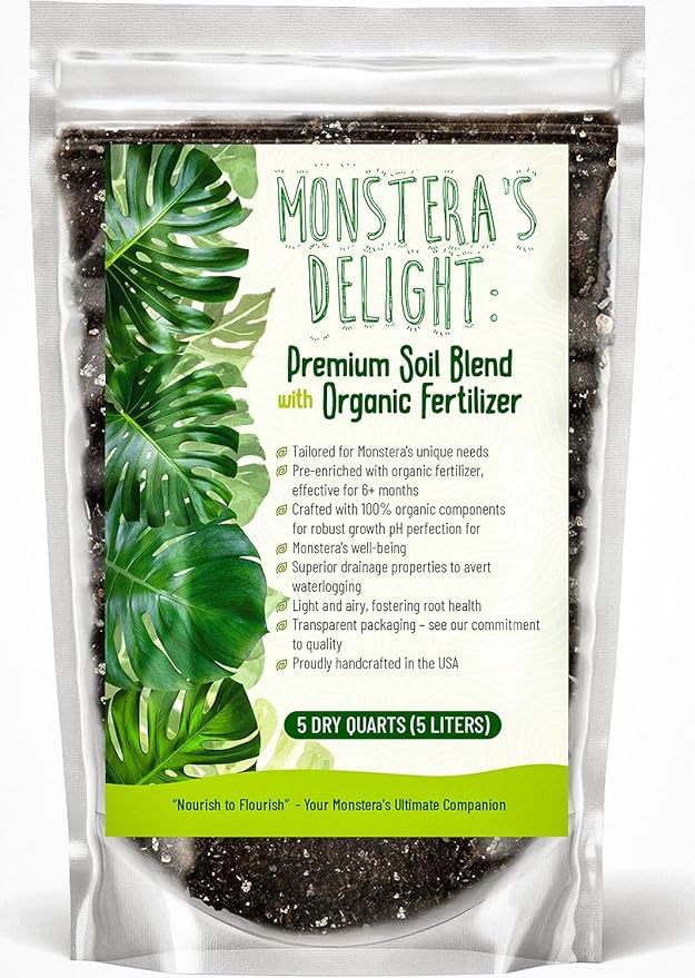 Monstera Potting Soil Mix – Organic, Fast-Draining, Chunky Soil with Coconut Coir & New Zealand Bark for Indoor Plants – Premium Fertilizer for Monstera Deliciosa, Albo & More (5 quarts)