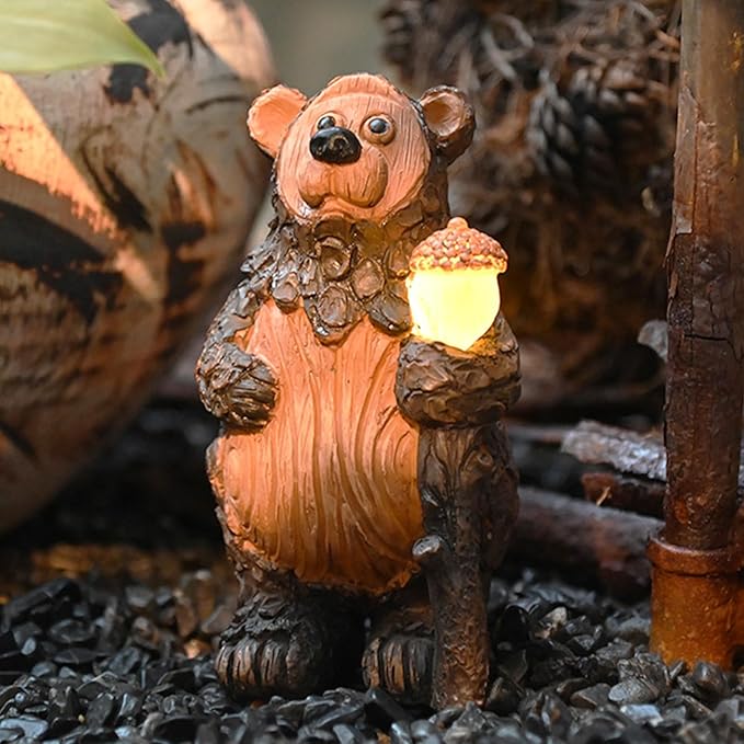 Bear Garden Figurines Outdoor Decor Solar Statue with LED Lights for Patio Lawn Yard Art Decoration Housewarming Garden Gift