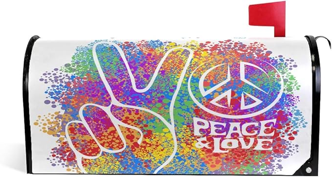 ALAZA Retro Hippie Symbol Love Peace Magnetic Mailbox Cover MailWraps Garden Yard Home Decor for Outside Oversized-25.5" x20.8"