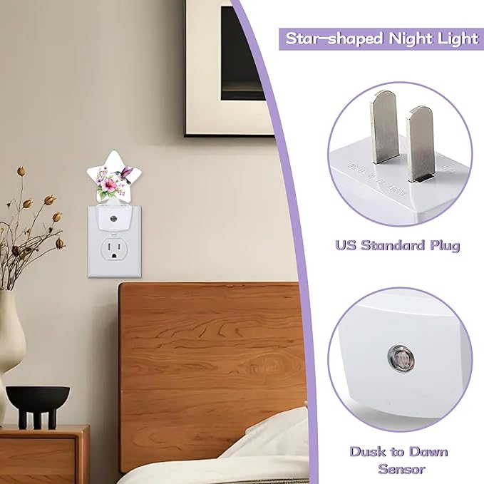 Night Light,Hummingbird Night Lights Plug into Wall Pink Flower Decorations for Bedroom Bathroom,Dusk to Dawn Sensor Kitchen Hallway Stairs Energy Efficient Desk Lamp