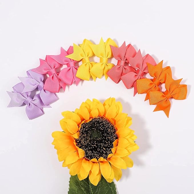 2" Baby Hair Clips Fully Lined Bows Tiny Alligator Clips for Infants and Toddlers in Pairs