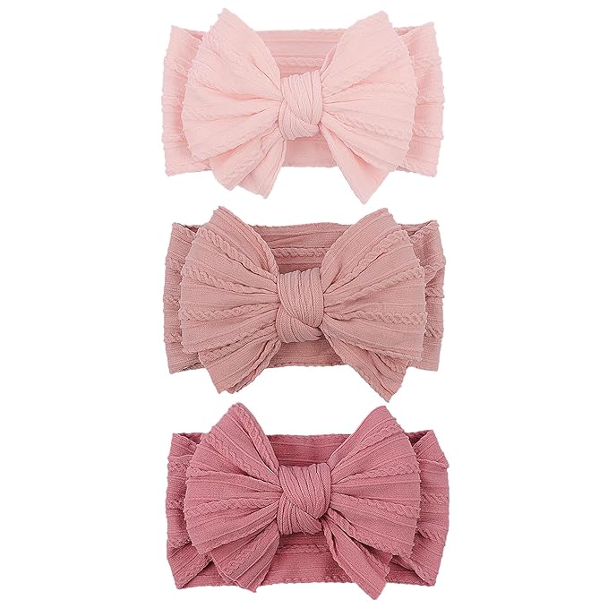 LemonSpace Handmade Baby Girls Headbands Soft Stretchy Nylon Hair Bands Hair Accessories Bows for Newborn Baby Girls Infant Toddlers Kids (Pink)