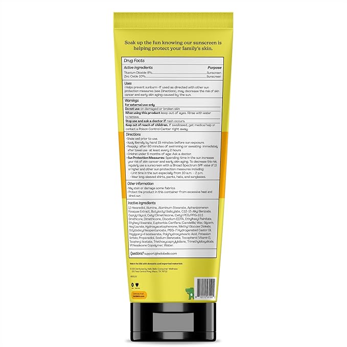 Hello Bello Kids Mineral Sunscreen SPF 50 Lotion - Broad Spectrum Sun Protection for Sensitive Skin - Water Resistant with Antioxidants - 5oz