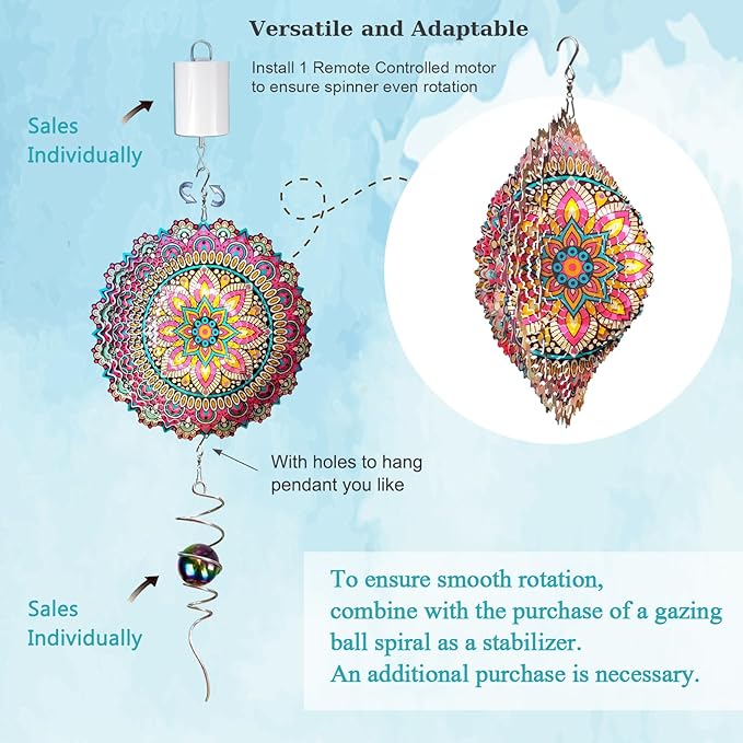 Goolyrusim Wind Spinner Mandala Blossom 3D Kinetic Wind Spinners Outdoor Laser Cut Stainless Steel Metal Art Hanging Wind Sculpture Mandala Garden Decoration Yard Art Decor Ornament Housewarming GIF