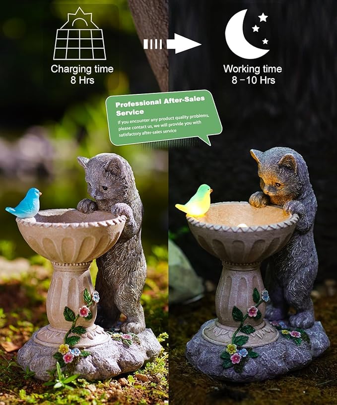 Cat Statues for Bird Bath: Outdoor Sculptures for Garden Lawn Patio Yard Balcony Porch - Unique Gifts for Mother Grandma Women