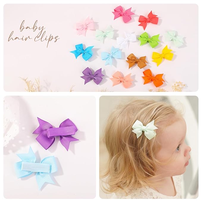 50PCS 2 Inch Baby Hair Bows Clips for Girls Grosgrain Ribbon Fully Lined Infant Hair Clips Accessories for Baby Girls Newborns Toddler in Pairs