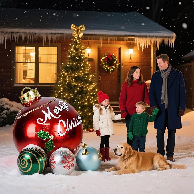 32 Inch Giant PVC Christmas Decorated Ball Inflatable Outdoor Holiday Yard Decorations Yard Decorations Outdoor Decorations for Decor(1 Pcs) (red Balloon)