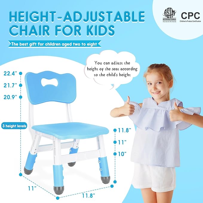 Kids Adjustable Chair with 3 Height Levels Toddler for Desk and Play Indoor Outdoor Activities