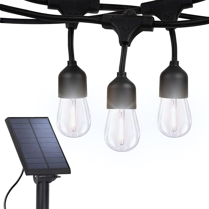 Brightech Ambience Pro 27 Ft Solar Powered String Lights - Commercial Grade Waterproof Patio Lights with Edison Bulbs - Shatterproof LED Solar Outdoor String Lights - 1W LED, Soft White, 12 Bulbs