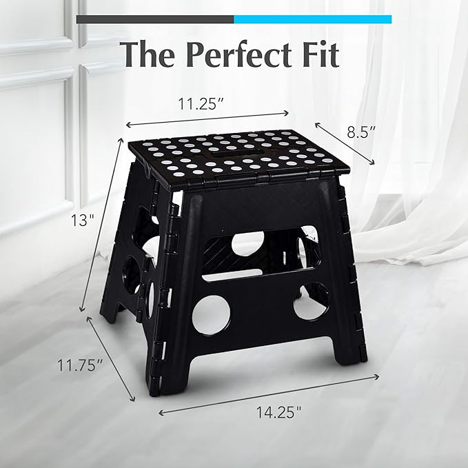 Handy Laundry Folding Lightweight Step Stool - Sturdy Enough to Support Adults and Safe Enough for Kids - Opens Easy with One Flip - Great for Kitchen, Bathroom or Bedroom (Black- 13 inch)