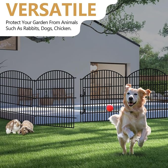 16 Panels Decorative Garden Fence with Lock, 33in (H) x 38.67ft (L) No Dig Dog Animal Barrier for Outdoor Yard, Rustproof Ground Stakes Metal Fencing for Yard, Patio, Flower Bed