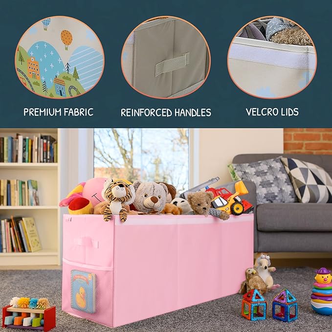 Extra Large Toy Storage Organizer with Lid - Sturdy, Collapsible Toy Chest Storage Box Design - Toys Bin with Dividers for Kids, Nursery, Bedroom, Playroom 37"x16"x14"