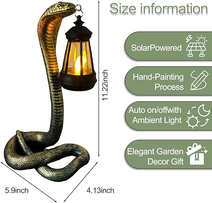 Solar Snake Garden Statue,11.22 Inch Snake for Yard Lawn Garden Patio Scary Decorations,Indoor Haunted House Prop and Christmas Home Party Decor (Bronze Colored)
