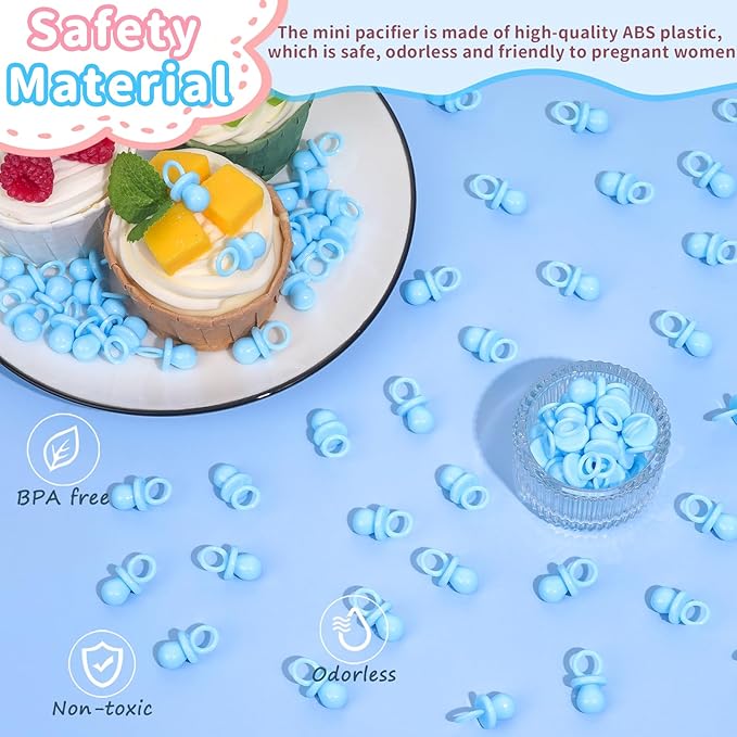 200 Mini Pacifiers Baby Shower Game Boy, 0.86’’ Plastic Pacifiers Baby Shower Game, Bulk Baby Shower Pacifiers for Gender Reveal Baby Shower Decoration DIY, Table Scatter(Blue&Pink)