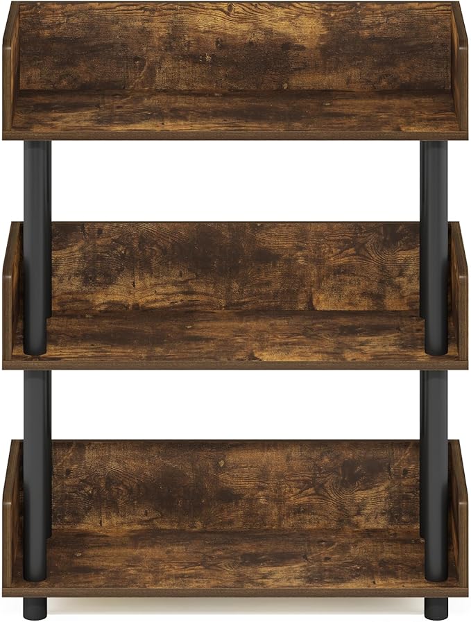 Furinno Turn-N-Tube 3-Tier Multipurposes Display Rack, Open Shelf Rack/Storage with Back & Side Panel, Amber Pine/Black