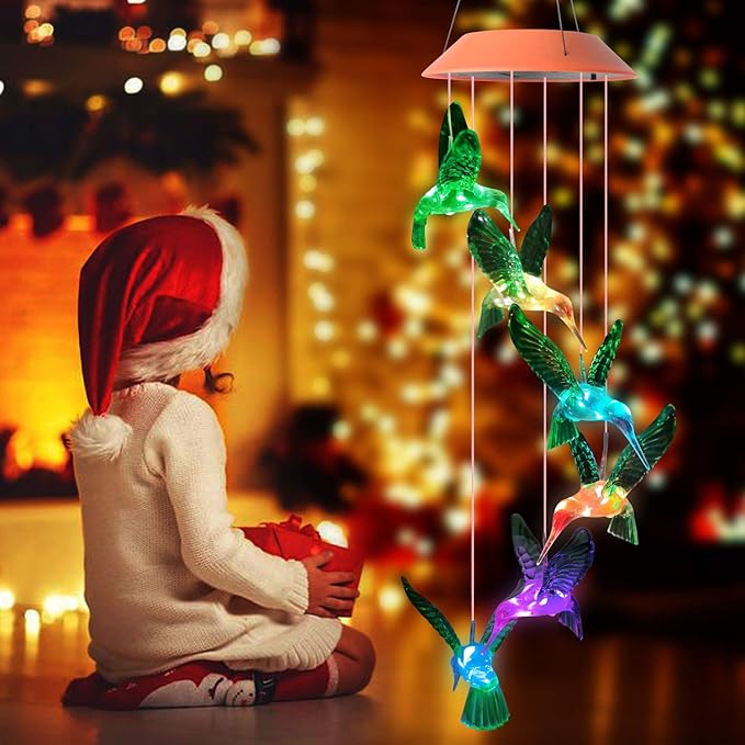 JOBOSI Hummingbird Solar Decor Gifts, Hummingbird Wind Chimes, Gifts for Mom, Women, Grandma, Garden Lawn Yard Decor,