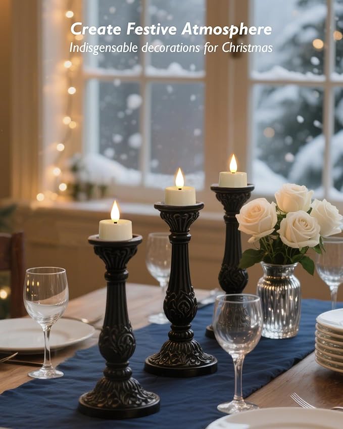 Amagic Flameless Timer Remote Tealights Candles, 3D Black Wick Flickering Tea Lights, 400+Hour White Votive Candles Battery Operated, Set of 24 for Wedding Table Decor, Halloween, Christmas, Holiday