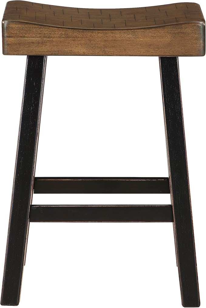 Lexicon Saddle Bar Stools Set of 2 Barstools with Footrest, Armless Dining Chairs for Kitchen Island, Breakfast Nook, Living Room, Counter Height, Black/Brown